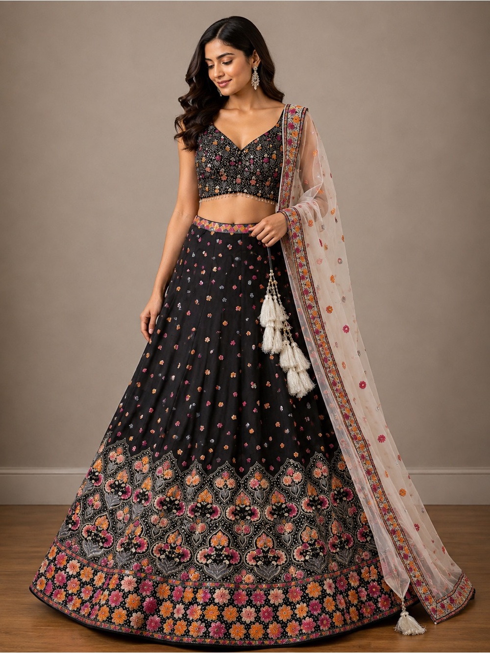 Embroidered grey lehenga